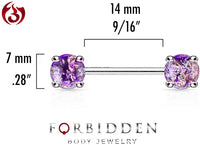 Forbidden Body Jewelry Pair of Surgical Steel 9/16 Inch (14mm) Glittery Faux Opal Stone Sexy Nipple Barbells