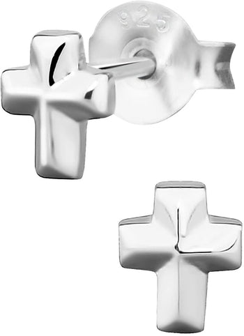 Hypoallergenic Sterling Silver Cross Stud Earrings for Kids (Nickel Free)