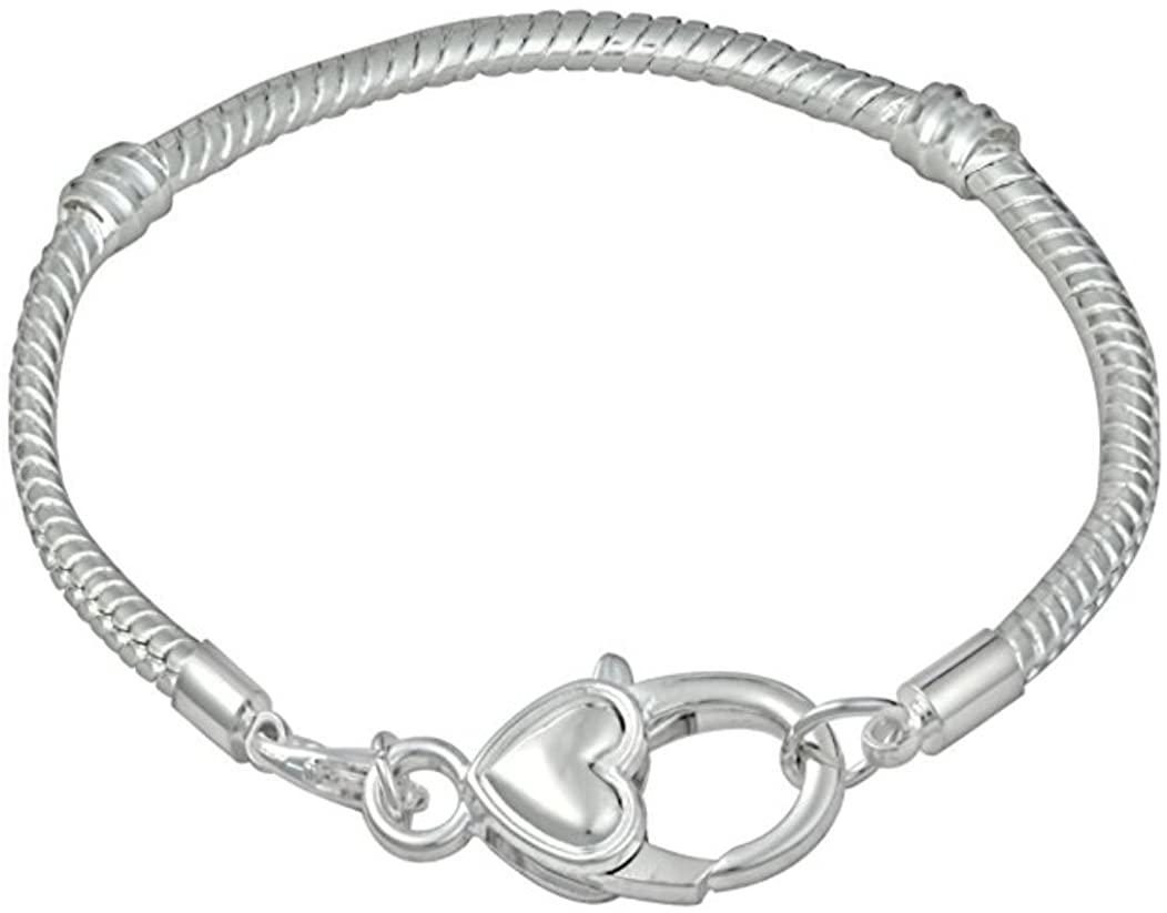 Kinzie Fashion 7 Inch Sterling Silver Plated Double Sided Heart Clasp Snake Chain European Charm Bracelet For Women