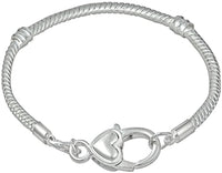 Kinzie Fashion 7 Inch Sterling Silver Plated Double Sided Heart Clasp Snake Chain European Charm Bracelet For Women