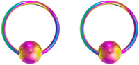 Pair 10g-20g Black/Rainbow Surgical Steel Captive Bead Body Piercing Hoops (Select Color/Gauge/Diameter)