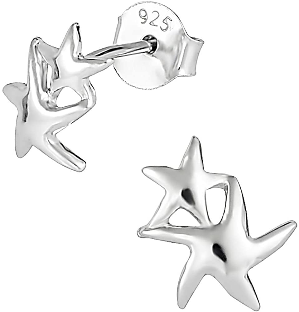 Hypoallergenic Sterling Silver Mommy & Baby Starfish Stud Earrings for Kids (Nickel Free)