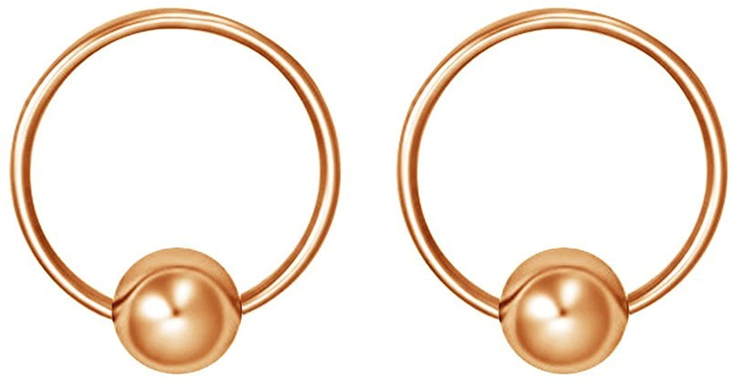 Forbidden Body Jewelry Pair 2g-20g Gold & Rose Gold Tone Surgical Steel Captive Bead Body Piercing Hoops (2pcs)