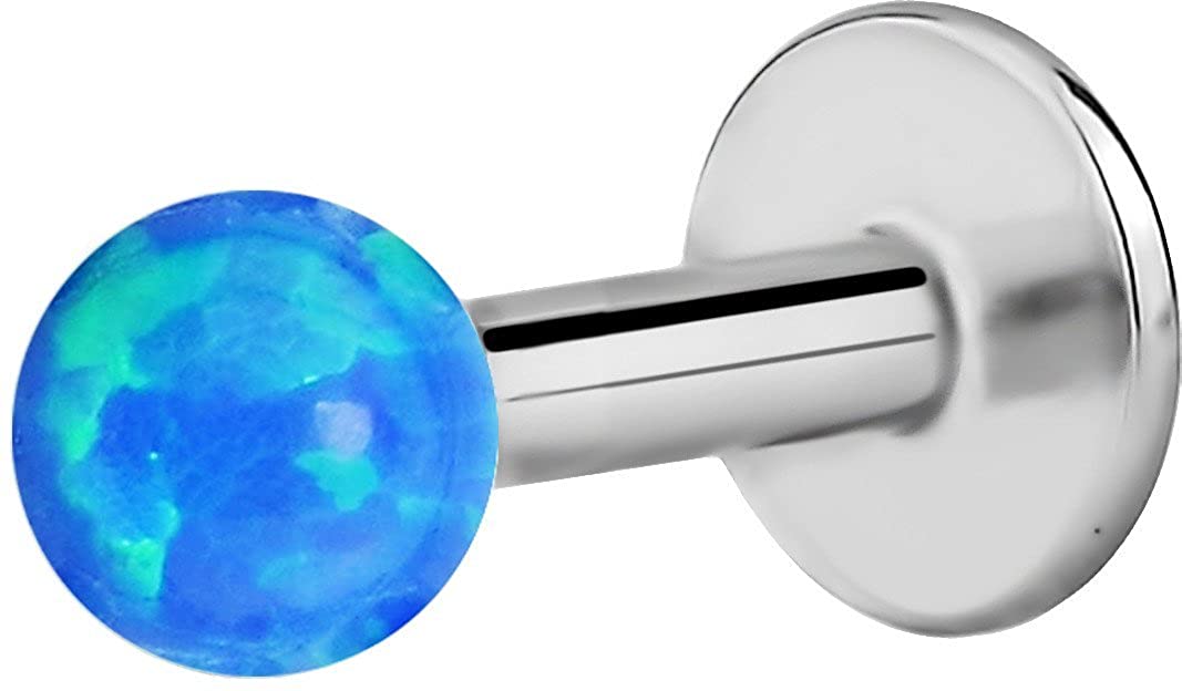 Forbidden Body Jewelry 16g 6mm-8mm Surgical Steel Internally Threaded Synthetic Opal Top Tragus/Helix/Labret Stud