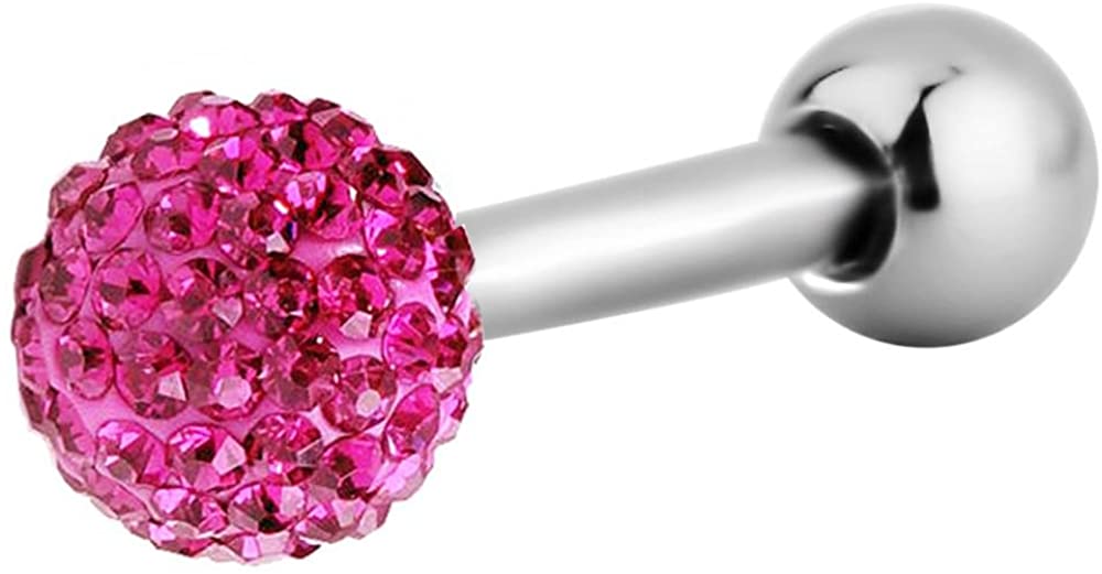 Forbidden Body Jewelry 16g 6mm Surgical Steel Ferido Crystal Ball Top Cartilage Stud Barbell