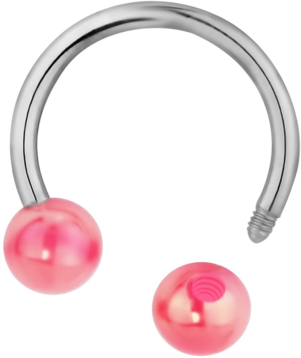 Forbidden Body Jewelry 16g 10mm Surgical Steel Horseshoe Piercing Ring with 4mm Pearly Pink Acrylic Balls