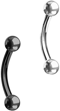 Forbidden Body Jewelry Set of 2 Petite Belly Rings: 14g 5/16 Inch Surgical Steel Curved Rainbow & Plain Barbells, 3mm Balls