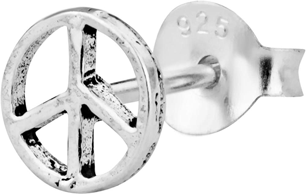 Cartilage Earring Stud: .925 Sterling Silver Little Peace Sign Cartilage Earring (Sold Individually)