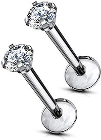 Forbidden Body Jewelry 16g Titanium Internally Threaded CZ Top Helix/Cartilage/Labret Piercing Stud