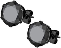 Stainless Steel Black IP Plated CZ Simulated Diamond Stud Earrings for Men