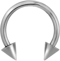 14g 11 mm (7/16") Titanium Double Spike Horseshoe Body Piercing Ring, 4 mm Cones