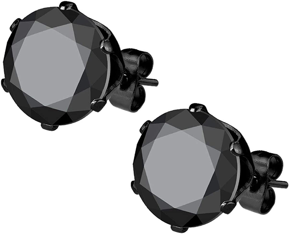 Stainless Steel Black IP Plated CZ Simulated Diamond Stud Earrings for Men