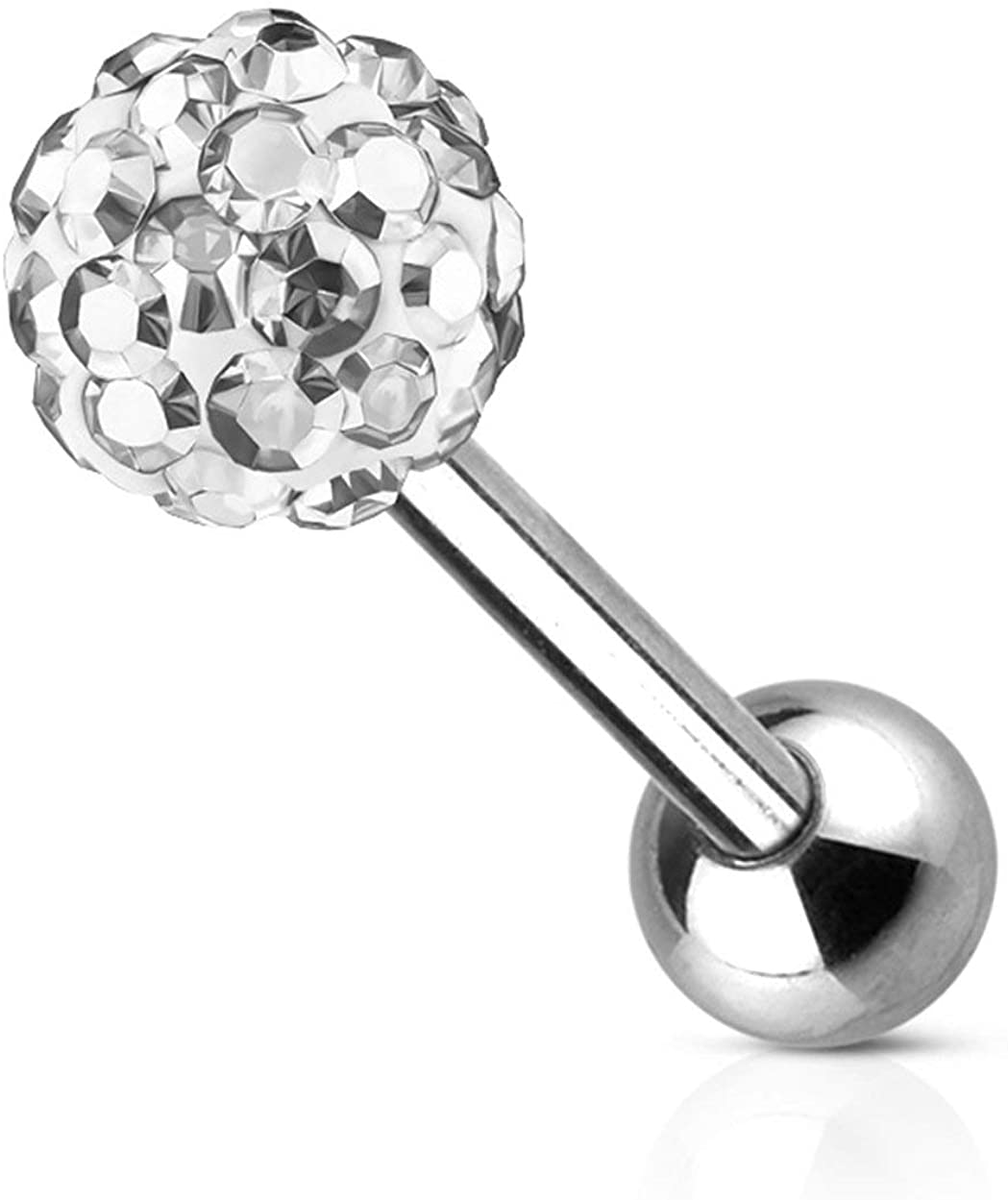 Forbidden Body Jewelry 14g 16mm Surgical Steel Tongue Piercing Barbell with 6mm Ferido Crystal Top