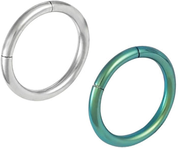 Forbidden Body Jewelry Set of 2 Seamless Cartilage Hoop Earrings: 16g 8 mm (5/16 Inch) Surgical Steel & IP Plated Green Hoops