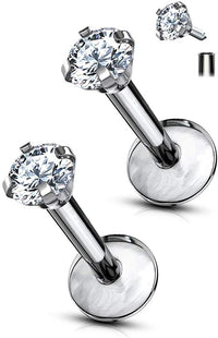 Forbidden Body Jewelry 16g Titanium Internally Threaded CZ Top Helix/Cartilage/Labret Piercing Stud