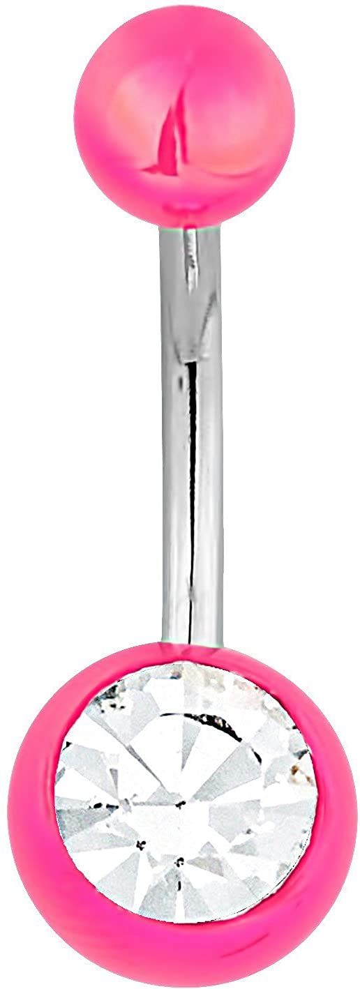 Forbidden Body Jewelry Surgical Steel Metallic Pink Jeweled Acrylic Belly Button Ring