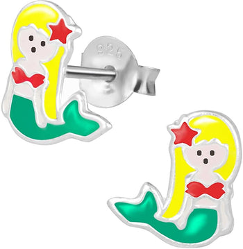 Hypoallergenic Sterling Silver Mermaid Stud Earrings for Kids (Nickel Free)