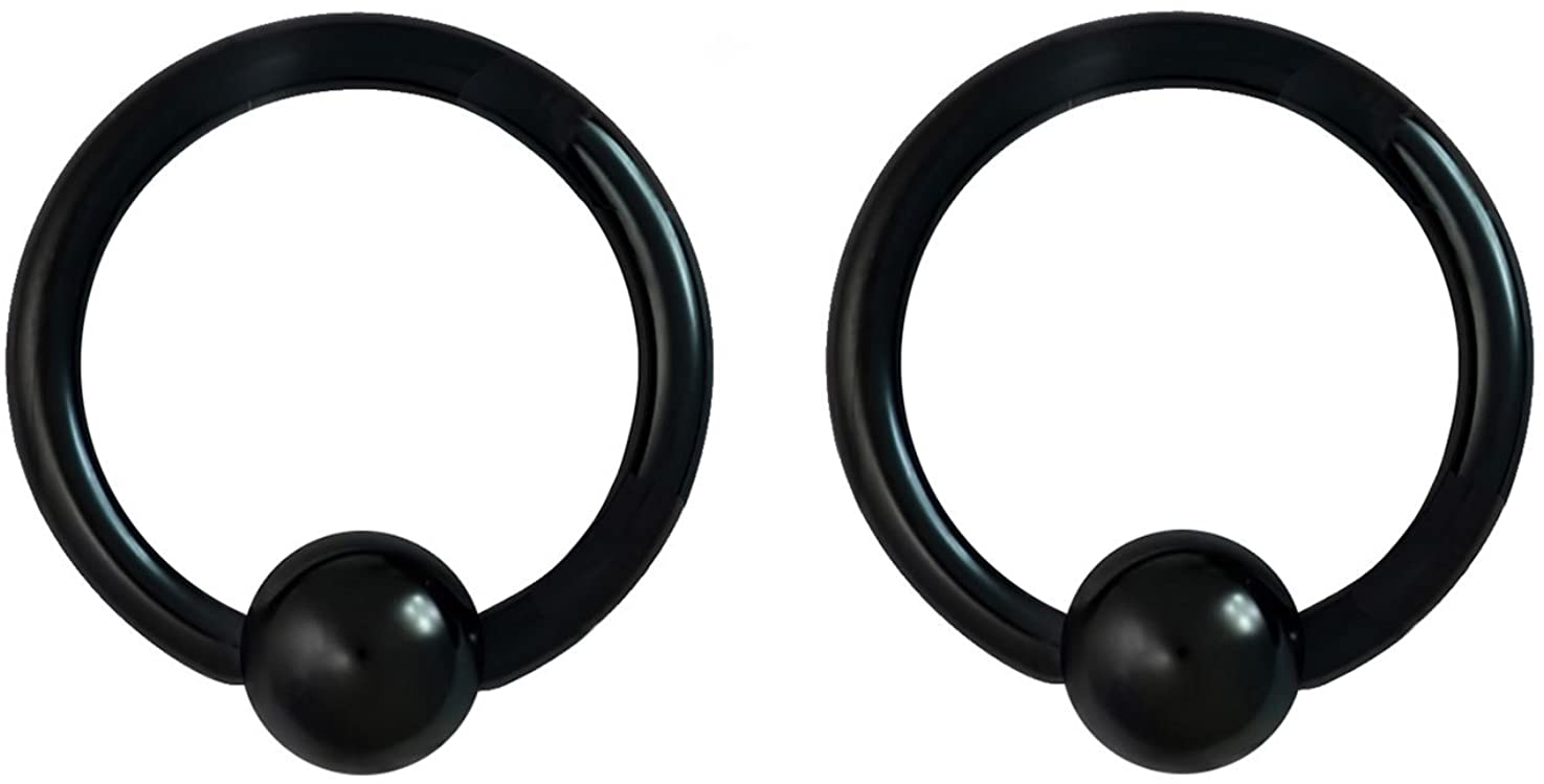 Pair 10g-20g Black/Rainbow Surgical Steel Captive Bead Body Piercing Hoops (Select Color/Gauge/Diameter)