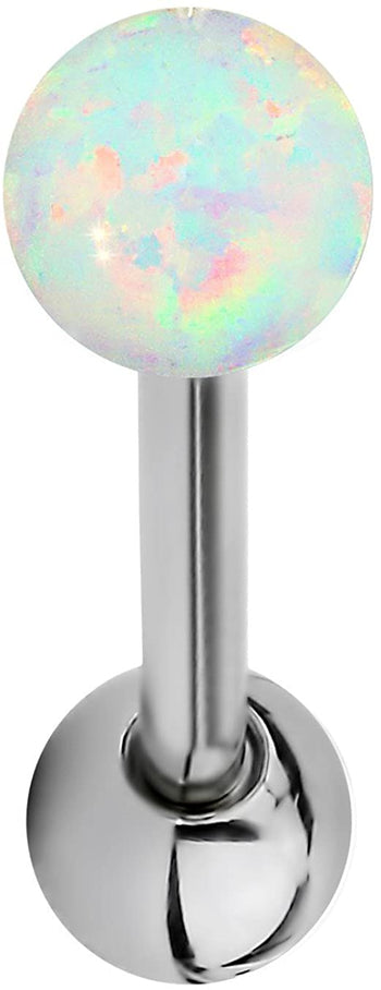 Forbidden Body Jewelry 14G 16mm (5/8 Inch) Resin Imitation Opal Ball Top Tongue Ring Barbell, 5mm End Balls