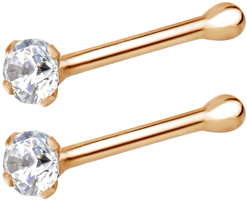 Forbidden Body Jewelry 22g 14k Gold CZ Simulated Diamond Micro Nose Stud, 1.25mm CZ Single