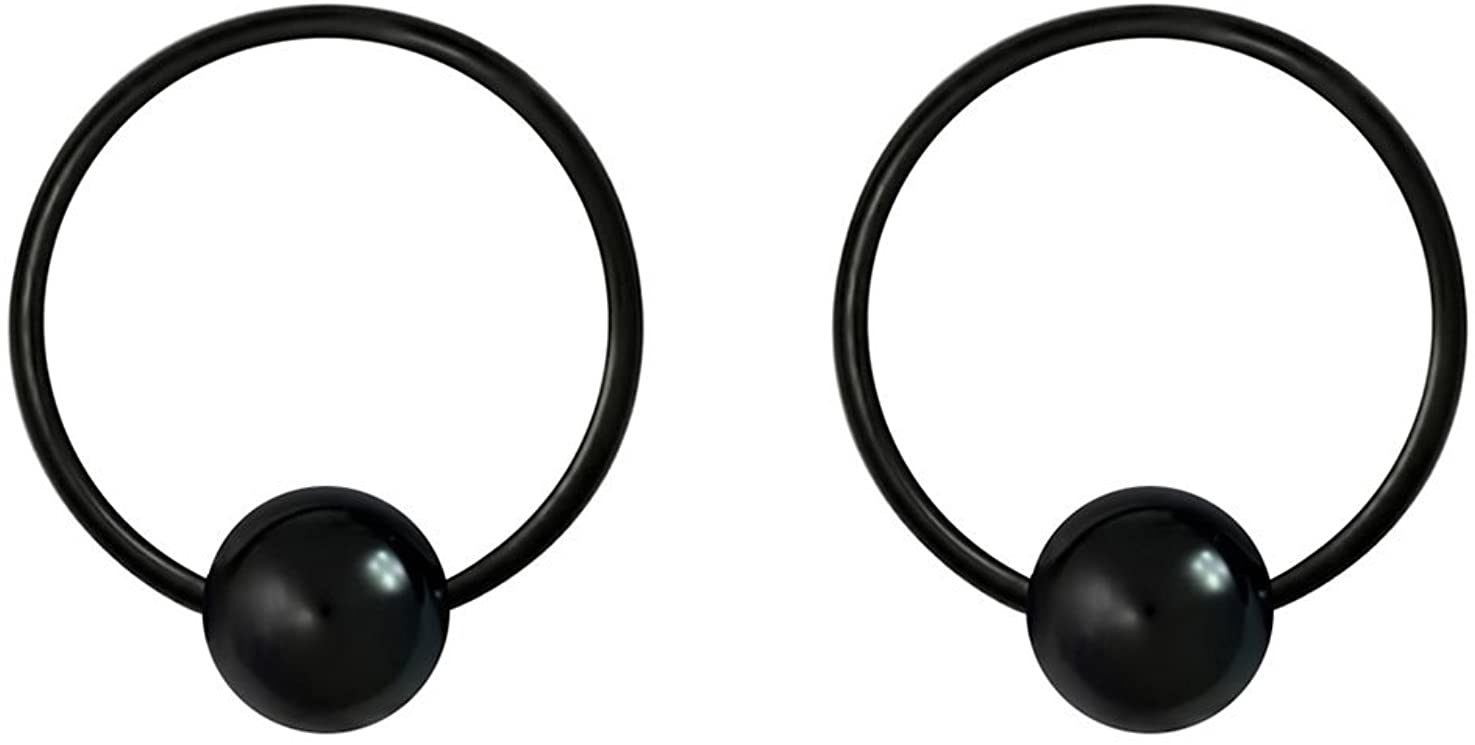 Pair 10g-20g Black/Rainbow Surgical Steel Captive Bead Body Piercing Hoops (Select Color/Gauge/Diameter)