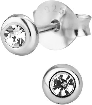 Hypoallergenic Sterling Silver Round Crystal Stud Earrings for Kids (Nickel Free)