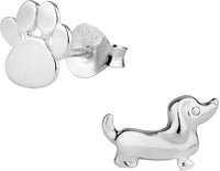 Hypoallergenic Sterling Silver Puppy & Paw Print Cute Mismatched Stud Earrings for Kids (Nickel Free)