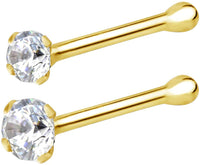 Forbidden Body Jewelry 22g 14k Gold CZ Simulated Diamond Micro Nose Stud, 1.25mm CZ Single