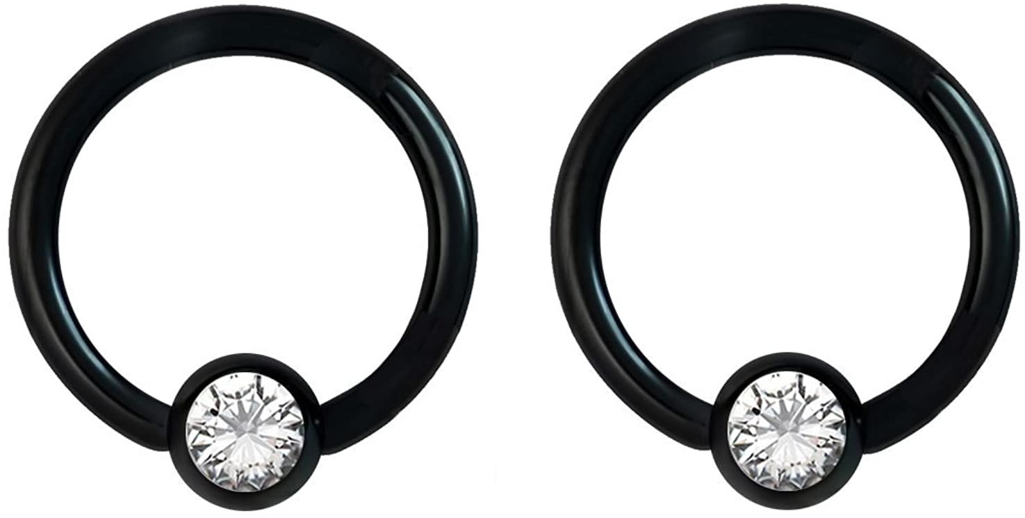 Forbidden Body Jewelry Pair 14g-18g Rainbow & Black Surgical Steel CZ Piercing Hoops (Select Hoop Color/Gauge/Diameter/CZ Color)