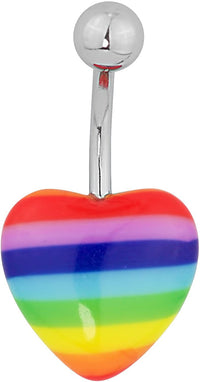 Forbidden Body Jewelry Surgical Steel Rainbow Heart One Love Gay Pride Acrylic Belly Button Ring