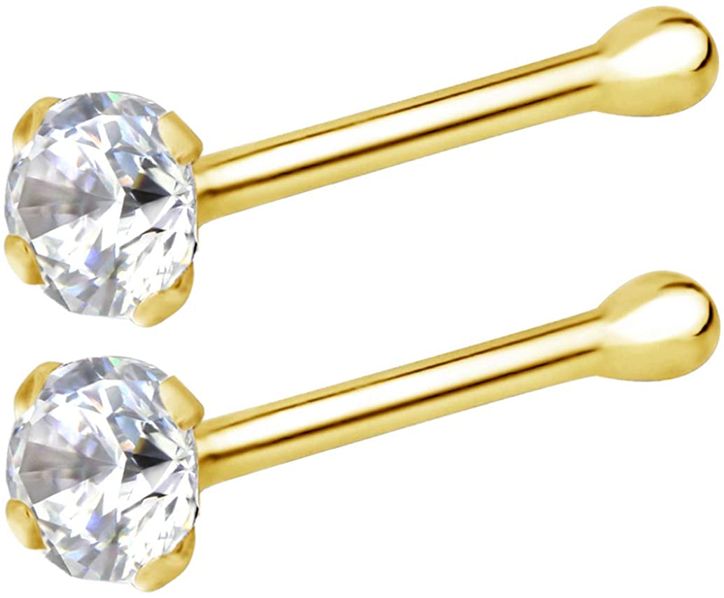 Forbidden Body Jewelry 22g 14k Gold CZ Simulated Diamond Micro Nose Stud, 1.25mm CZ Single