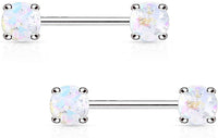 Forbidden Body Jewelry Pair of Surgical Steel 9/16 Inch (14mm) Glittery Faux Opal Stone Sexy Nipple Barbells