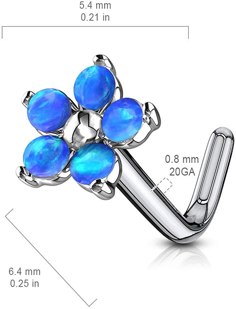 Forbidden Body Jewelry 20g Surgical Steel Synthetic Opalite Stone Flower L-Shape Nose Ring