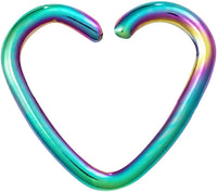 Forbidden Body Jewelry Fake Cartilage Earring: IP Plated Surgical Steel Rainbow Heart Clip-On Cartilage Hoop