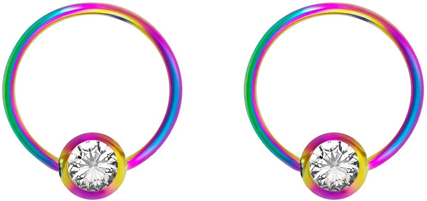 Forbidden Body Jewelry Pair 14g-18g Rainbow & Black Surgical Steel CZ Piercing Hoops (Select Hoop Color/Gauge/Diameter/CZ Color)