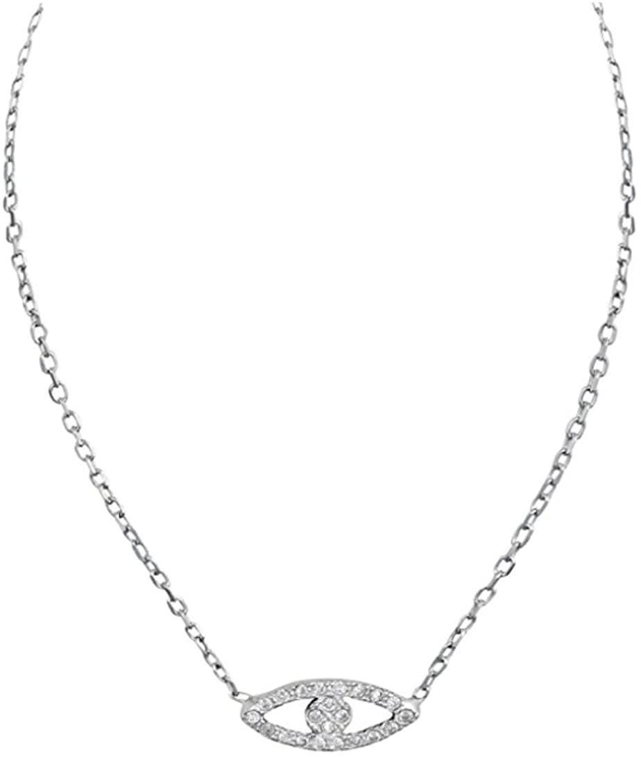 Kinzie Fashion 16" Sterling Silver Evil Eye CZ Simulated Diamond Pendant Necklace