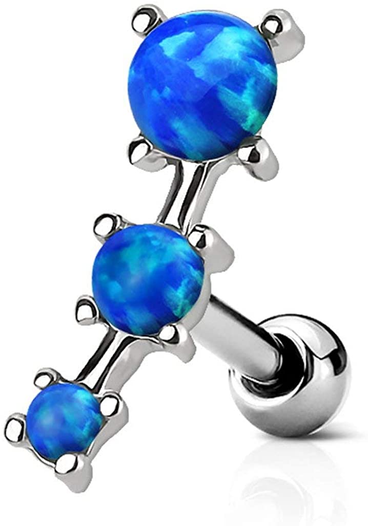 Forbidden Body Jewelry 16g Synthetic Opal Stone Curved Surgical Steel Cartilage/Helix Earring