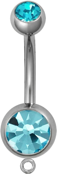 Surgical Steel Add a Charm Light Blue Double Jeweled Dangle Belly Button Ring