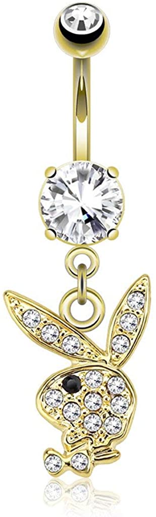 Forbidden Body Jewelry Surgical Steel Pave Crystal CZ Playboy Belly Ring (Choose Color/Style)