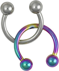 Forbidden Body Jewelry 16g Septum Rings Set of 2: 16 Gauge 8mm Surgical Steel & Rainbow Horseshoe Rings