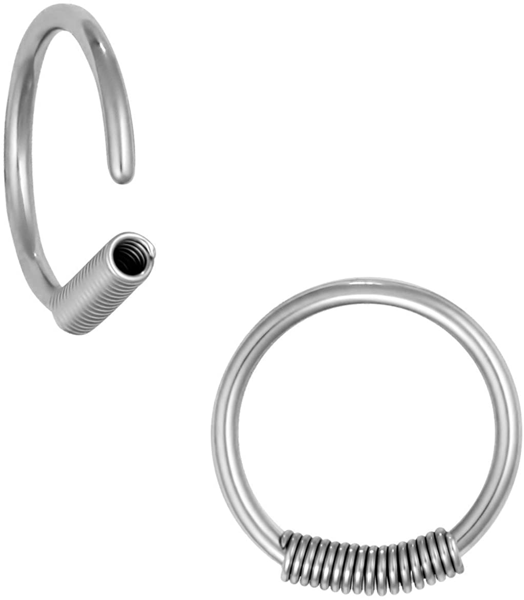 Forbidden Body Jewelry Pair of 2 Rings: 16g 10 mm (3/8 Inch) Surgical Steel Spring Hoop Rings