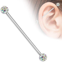 Forbidden Body Jewelry 14g 1.5 Inch (38mm) Surgical Steel Ferido Crystal Industrial Barbell (Choose Color)