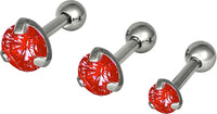 Forbidden Body Jewelry Set of 3 Sizes Cartilage Studs: 16g Surgical Steel Red Round CZ Stud Earrings, 3 mm, 4 mm and 5 mm