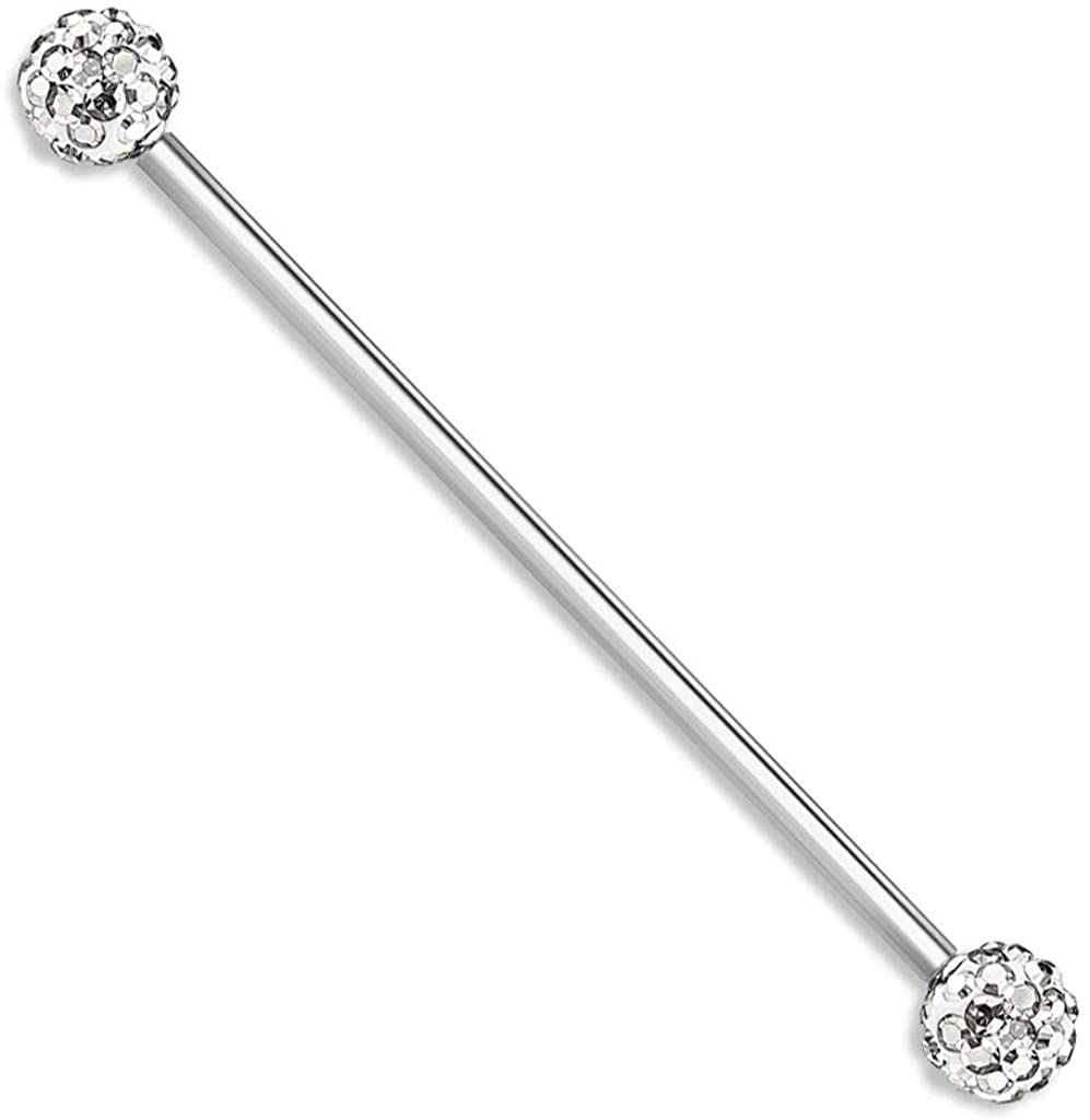 Forbidden Body Jewelry 14g 1.5 Inch (38mm) Surgical Steel Ferido Crystal Industrial Barbell (Choose Color)