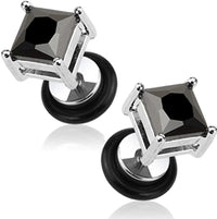 Forbidden Body Jewelry 16g Surgical Steel Square Crystal Dia Cut Cheater Plug Earrings (Choose CZ Color)