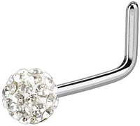 Forbidden Body Jewelry 20g Surgical Steel 3mm Crystal Glam Ball Top L-Shaped Nose Stud (Choose Color)