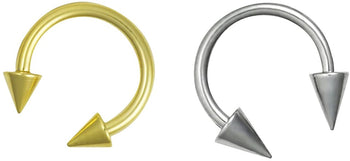 Forbidden Body Jewelry 16g Septum Rings Set of 2: 16 Gauge 8mm Surgical Steel & Gold IP Plated Spike Horseshoe Rings