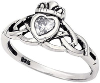 Kinzie Fashion Sterling Silver Traditional Celtic Knot .25 cttw CZ Simulated Diamond Claddagh Ring