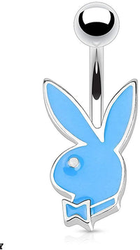 Forbidden Body Jewelry 16g 8mm Surgical Steel Epoxy Glossed Petite Playboy Bunny Belly Ring (Choose Color)