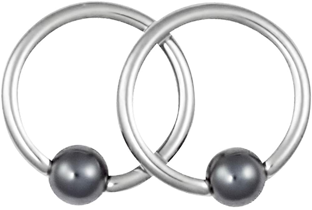 Forbidden Body Jewelry Pair of 2 Rings: 16g 5/16 Inch Surgical Steel Captive Bead Hematite Ball Hoop Ring Circular Barbells